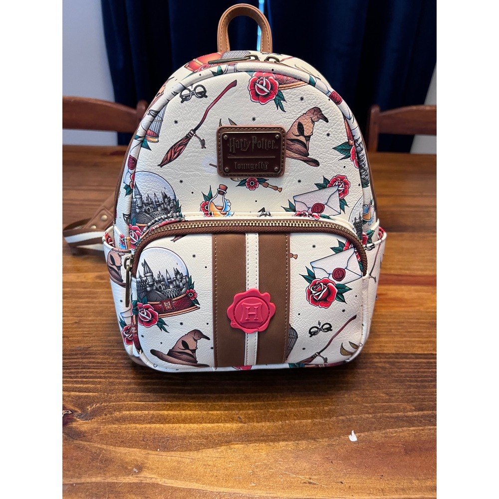 Loungefly‎ Harry Potter Mini Backpack Womens Cream Tattoo Print Excellent